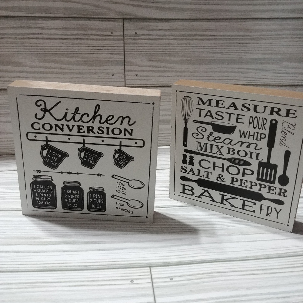 Farmhouse Decor For Tier Tray Kitchen Measurement Conversion Sign & Utensils NEW